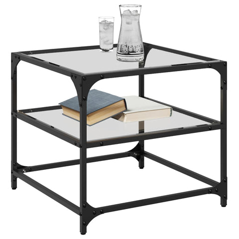 vidaXL Coffee Tables with Transparent Glass Top 2 pcs 50x50x45 cm Steel