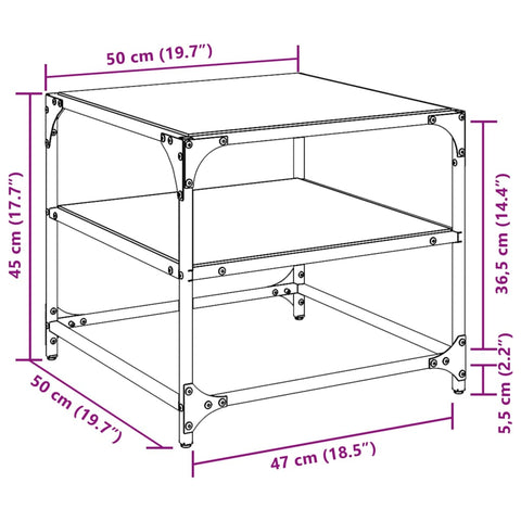 vidaXL Coffee Tables with Transparent Glass Top 2 pcs 50x50x45 cm Steel
