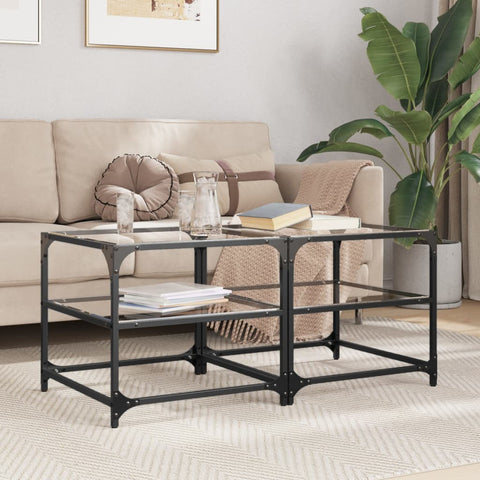 vidaXL Coffee Tables with Transparent Glass Top 2 pcs 50x50x45 cm Steel