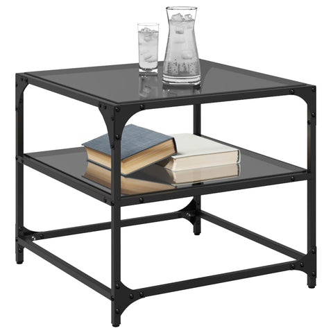 vidaXL Coffee Tables with Black Glass Top 2 pcs 50x50x45 cm Steel
