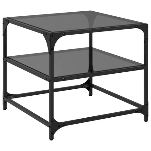 vidaXL Coffee Tables with Black Glass Top 2 pcs 50x50x45 cm Steel