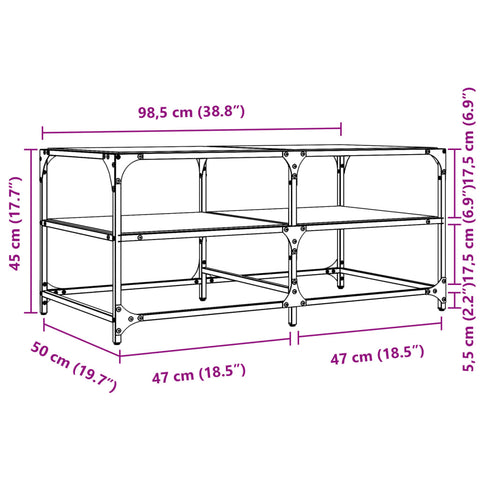vidaXL Coffee Table with Transparent Glass Top 98.5x50x45 cm Steel