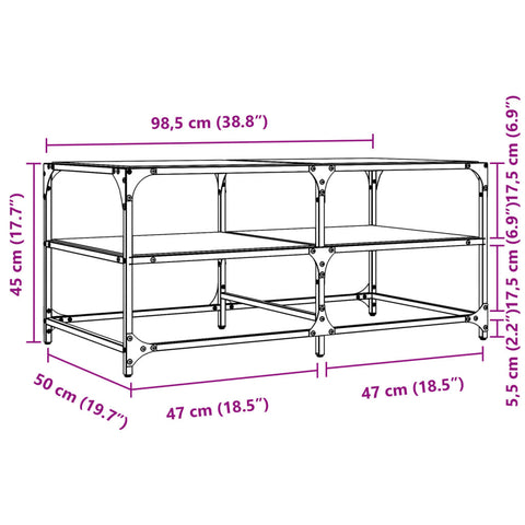 vidaXL Coffee Table with Black Glass Top 98.5x50x45 cm Steel