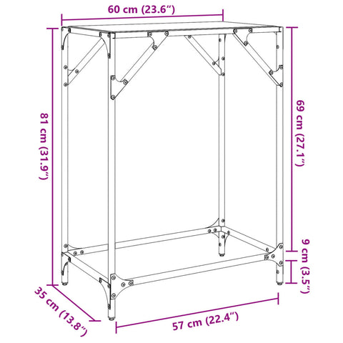 vidaXL Console Table with Transparent Glass Top 60x35x81 cm Steel