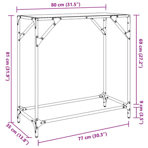 vidaXL Console Table with Transparent Glass Top 80x35x81 cm Steel