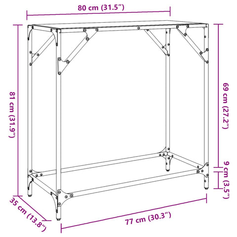 vidaXL Console Table with Black Glass Top 80x35x81 cm Steel