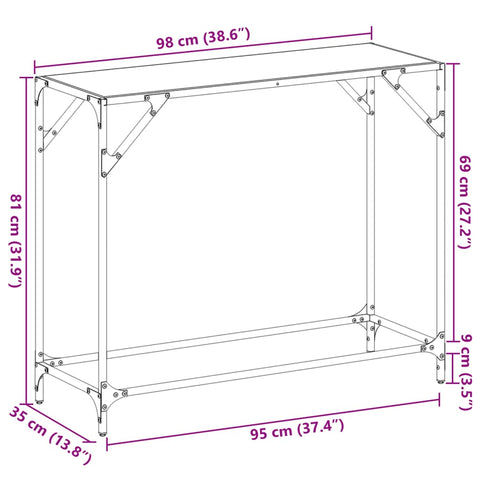 vidaXL Console Table with Transparent Glass Top 98x35x81 cm Steel