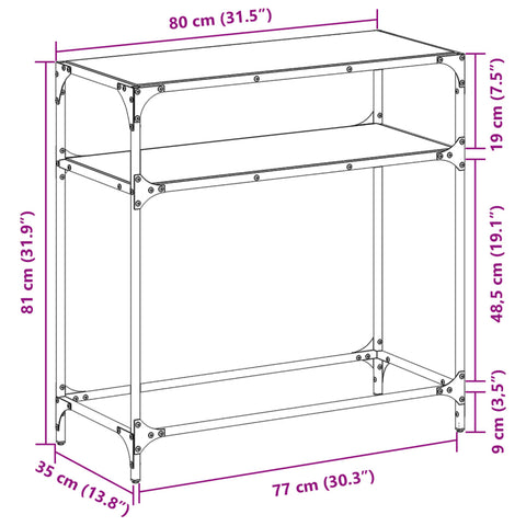 vidaXL Console Table with Transparent Glass Top 80x35x81 cm Steel