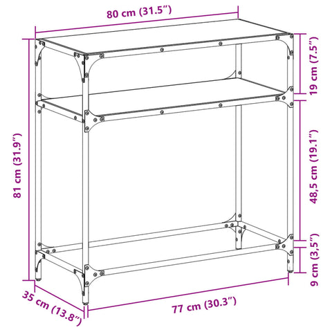 vidaXL Console Table with Black Glass Top 80x35x81 cm Steel