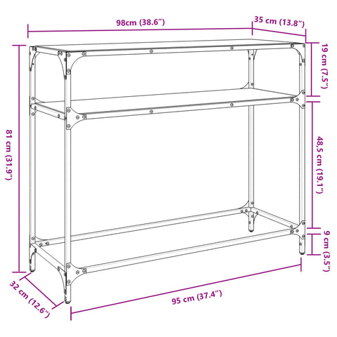 vidaXL Console Table with Transparent Glass Top 98x35x81 cm Steel