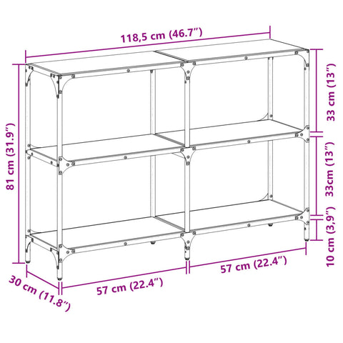 vidaXL Console Table with Transparent Glass Top 118.5x30x81 cm Steel