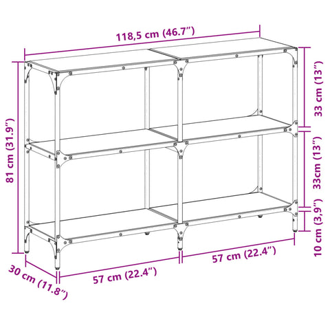 vidaXL Console Table with Black Glass Top 118.5x30x81 cm Steel