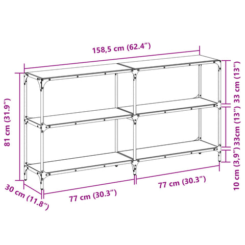 vidaXL Console Table with Transparent Glass Top 158.5x30x81 cm Steel