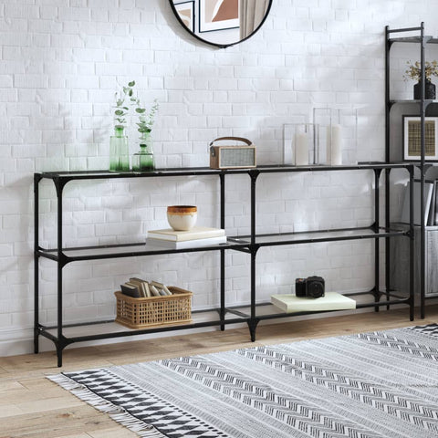 vidaXL Console Table with Transparent Glass Top 194.5x30x81 cm Steel