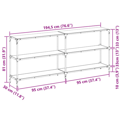 vidaXL Console Table with Black Glass Top 194.5x30x81 cm Steel