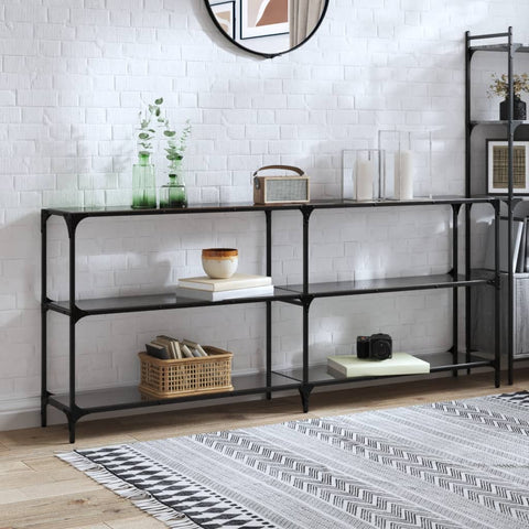vidaXL Console Table with Black Glass Top 194.5x30x81 cm Steel