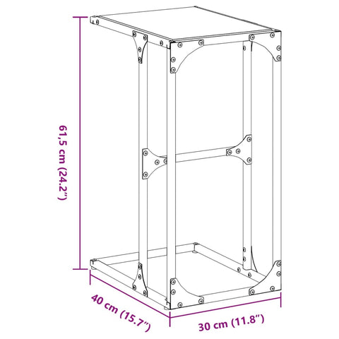 vidaXL Side Table with Black Glass 40x30x61.5 cm Steel