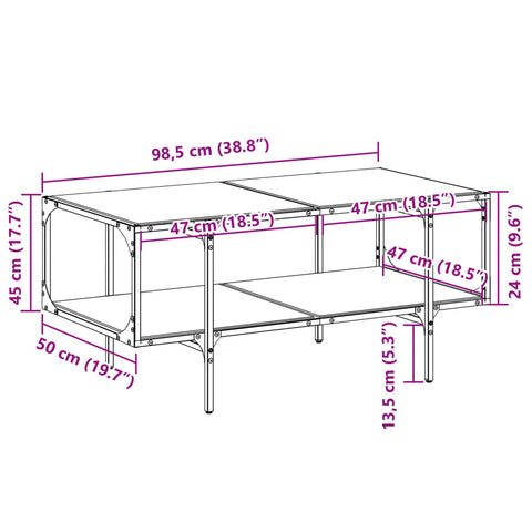 vidaXL Coffee Table with Black Glass Top 98.5x50x45 cm Steel