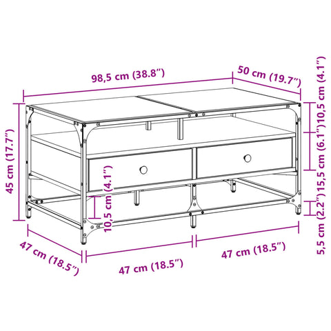 vidaXL Coffee Table with Glass Top Black 98.5x50x45 cm Steel