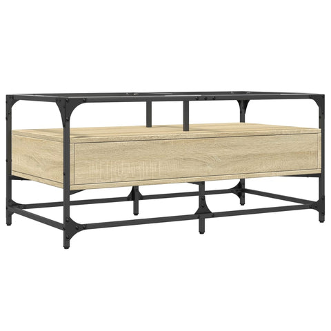 vidaXL Coffee Table with Glass Top Sonoma Oak 98.5x50x45 cm Steel