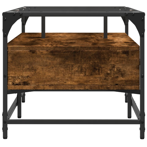vidaXL Coffee Table with Glass Top Smoked Oak 98.5x50x45 cm Steel