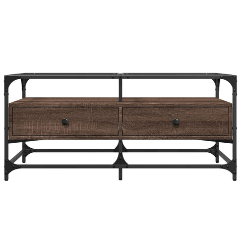 vidaXL Coffee Table with Glass Top Brown Oak 98.5x50x45 cm Steel