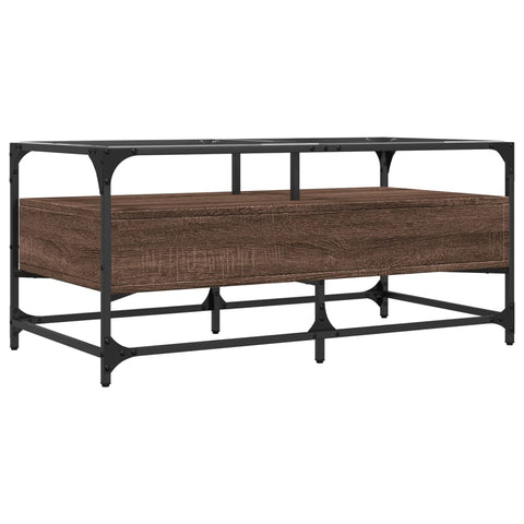 vidaXL Coffee Table with Glass Top Brown Oak 98.5x50x45 cm Steel
