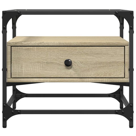 vidaXL Coffee Table with Glass Top Sonoma Oak 50x50x45 cm Steel