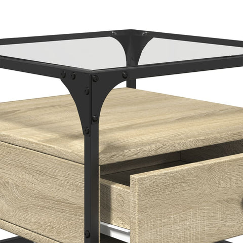 vidaXL Coffee Table with Glass Top Sonoma Oak 50x50x45 cm Steel