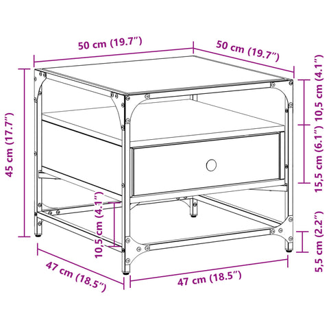vidaXL Coffee Table with Glass Top Brown Oak 50x50x45 cm Steel
