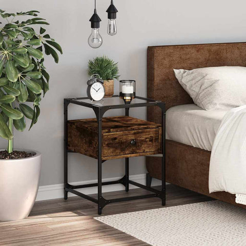 vidaXL Bedside Cabinet Smoked Oak 40x40x55 cm Engineered Wood