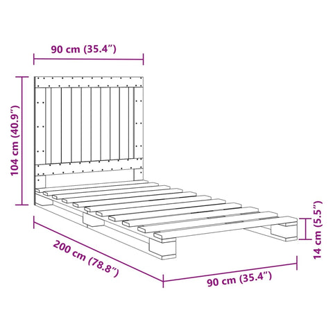vidaXL Bed Frame without Mattress  Grey 90x200 cm Solid Wood Pine