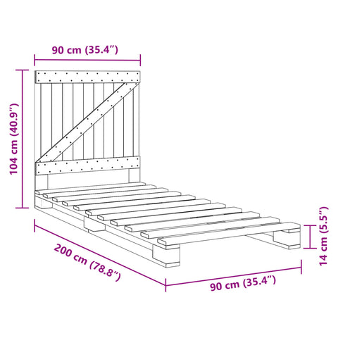 vidaXL Bed Frame without Mattress  Grey 90x200 cm Solid Wood Pine