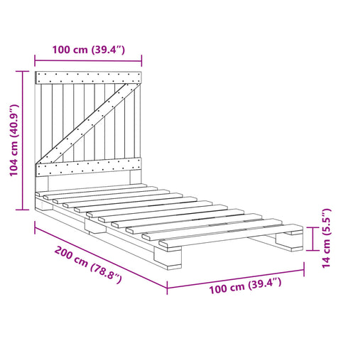 vidaXL Bed Frame without Mattress  Grey 100x200 cm Solid Wood Pine