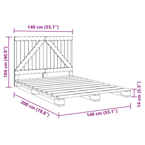 vidaXL Bed Frame without Mattress  Grey 140x200 cm Solid Wood Pine