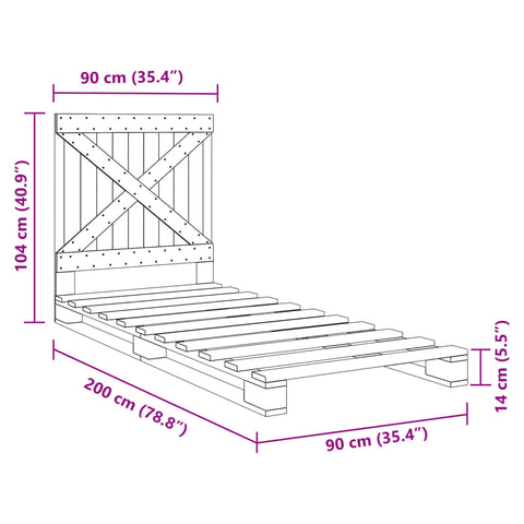 vidaXL Bed Frame without Mattress  Grey 90x200 cm Solid Wood Pine