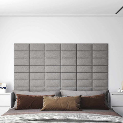 vidaXL Wall Headboard 12 pcs Light Grey 30 x 15 cm Fabric