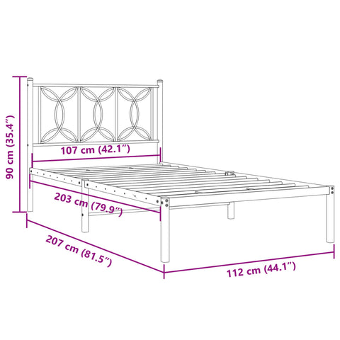 vidaXL Metal Bed Frame without Mattress with Headboard Black 107x203cm