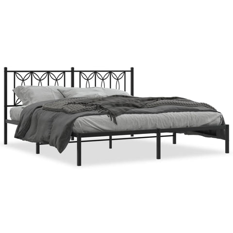 vidaXL Metal Bed Frame without Mattress with Headboard Black 180x200cm