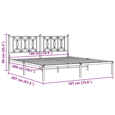 vidaXL Metal Bed Frame without Mattress with Headboard Black 180x200cm