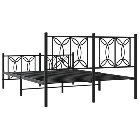 vidaXL Metal Bed Frame without Mattress with Footboard Black 135x190cm