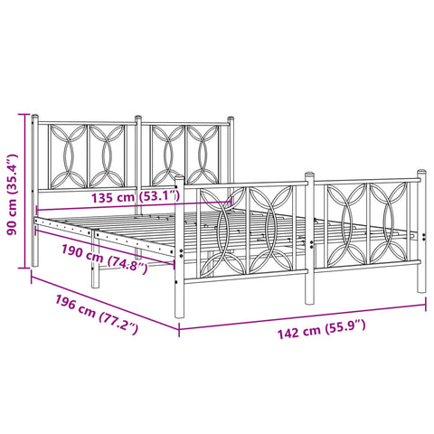 vidaXL Metal Bed Frame without Mattress with Footboard Black 135x190cm