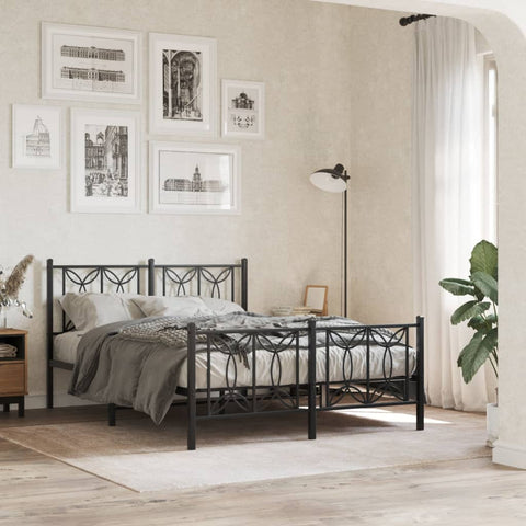 vidaXL Metal Bed Frame without Mattress with Footboard Black 135x190cm
