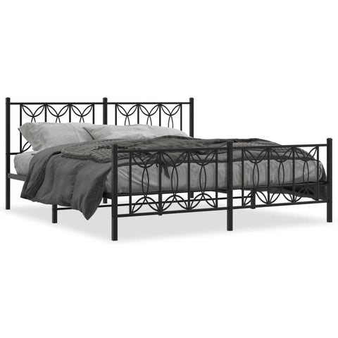 vidaXL Metal Bed Frame without Mattress with Footboard Black 180x200cm