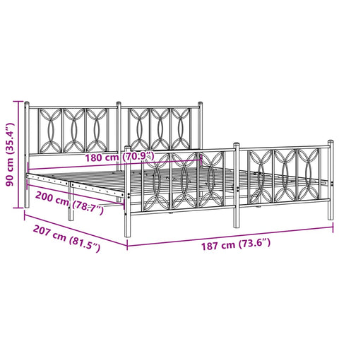vidaXL Metal Bed Frame without Mattress with Footboard Black 180x200cm