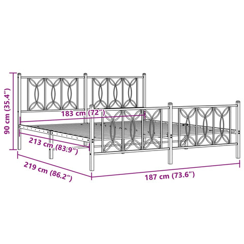 vidaXL Metal Bed Frame without Mattress with Footboard Black 183x213cm