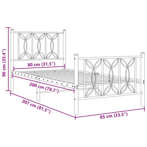 vidaXL Metal Bed Frame without Mattress with Footboard White 80x200cm