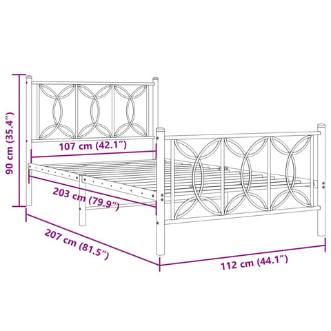vidaXL Metal Bed Frame without Mattress with Footboard White 107x203cm