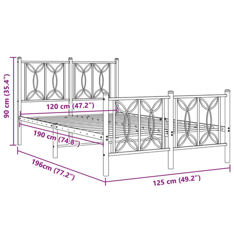 vidaXL Metal Bed Frame without Mattress with Footboard White 120x190cm