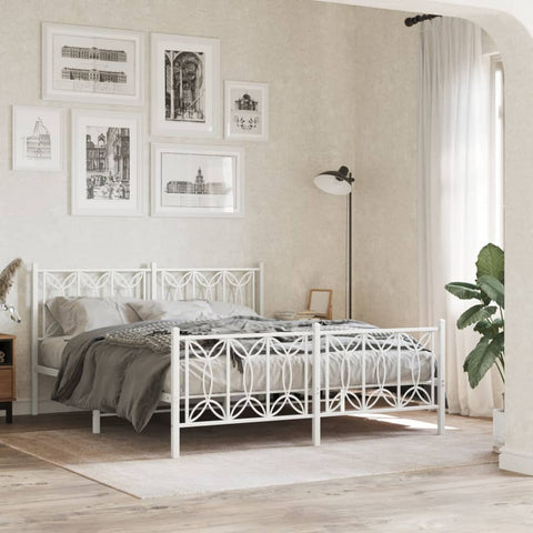 vidaXL Metal Bed Frame without Mattress with Footboard White 160x200cm